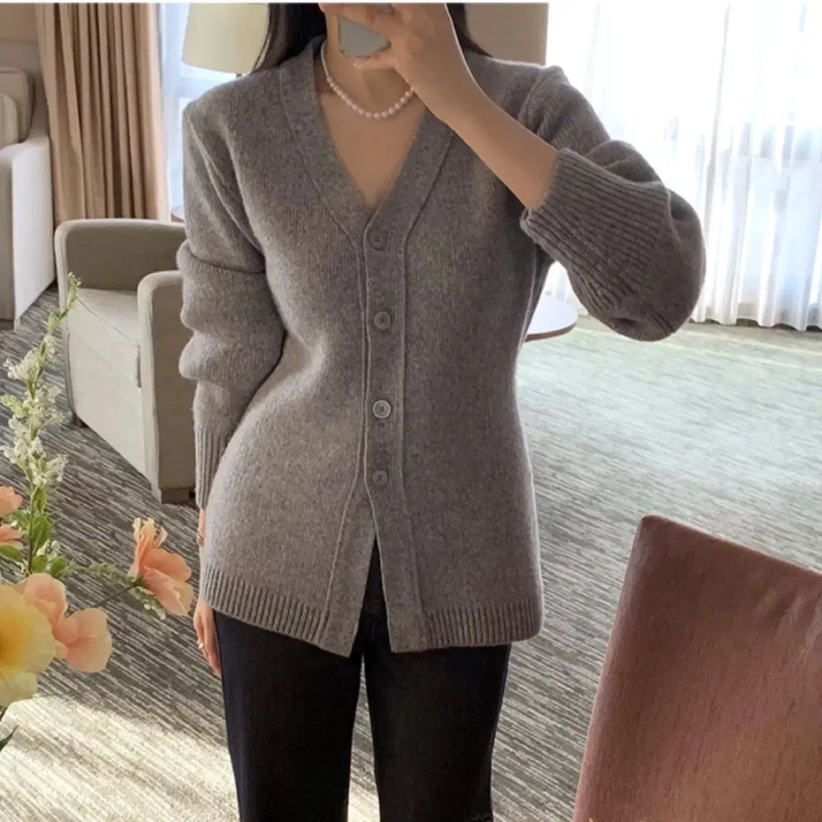 ウール LINE カーディガン グレー