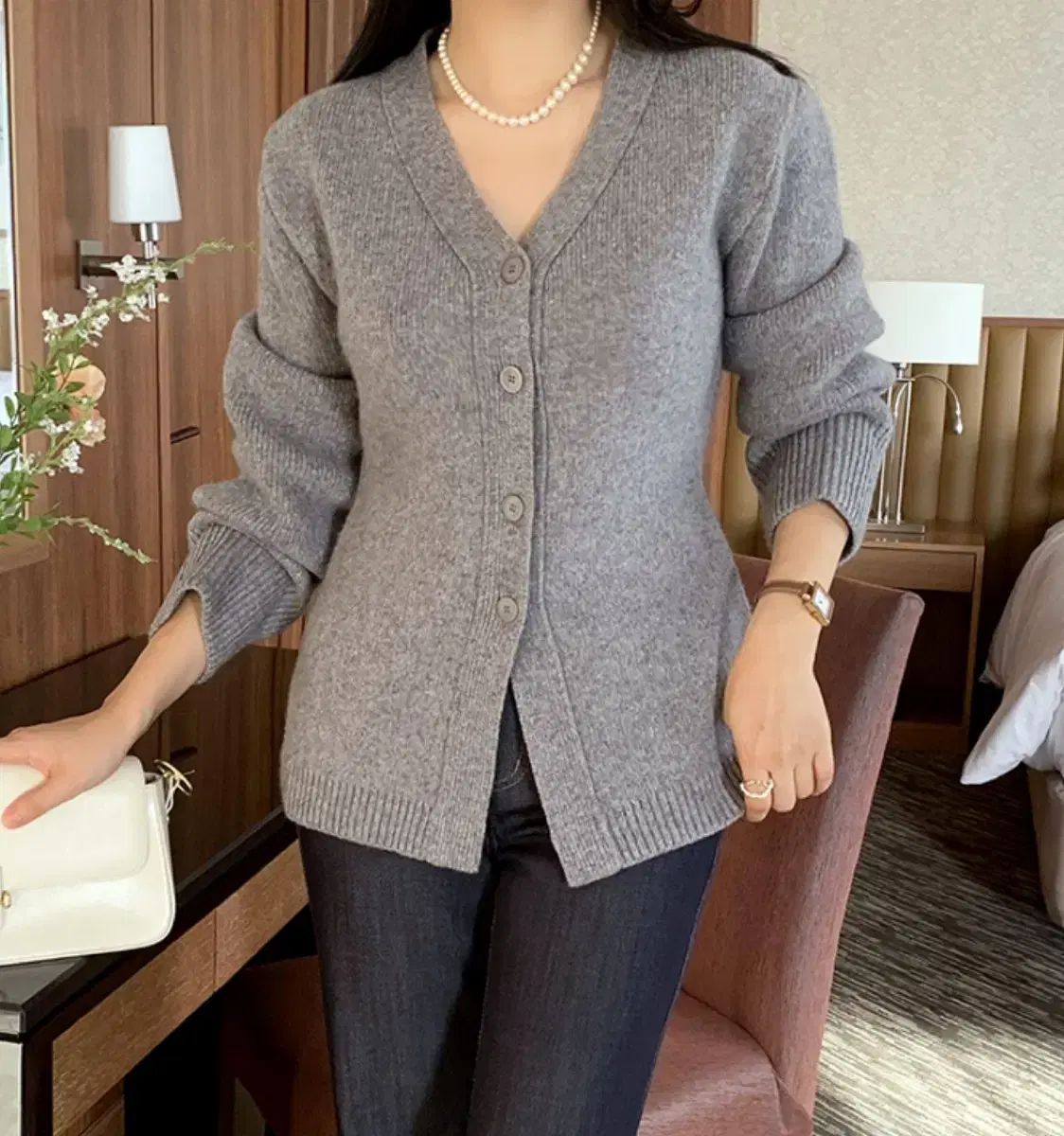 ウール LINE カーディガン グレー