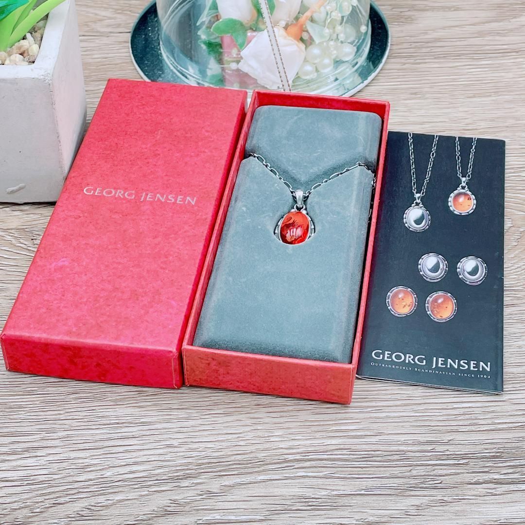 ジョージジェンセン 仕上済 GEORG JENSEN 2001年 イヤー ペンダント ネックレス Ag925 シルバー 11.1g 琥珀 コハク アンバー ブランド