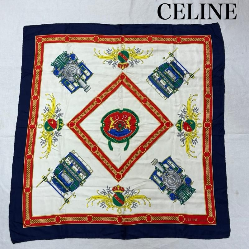 セリーヌ イタリア製 シルク スカーフ チェーン 機関車 トリオンフ