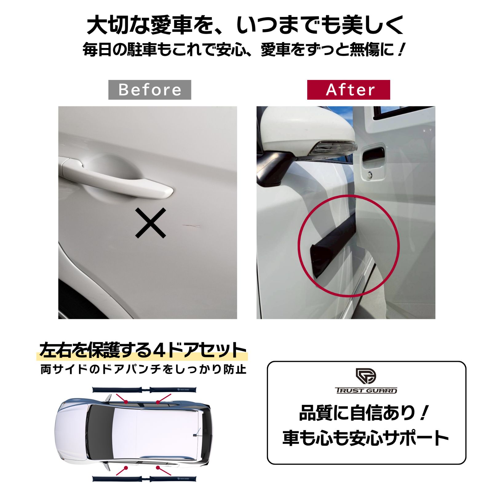 車のドア傷防止＆へこみ対策ドアパンチガード マグネット式 プロテクタ 左右セット Amazon | 【車のドア傷防止＆へこみ対策】TRUST GUARD ドアパンチ