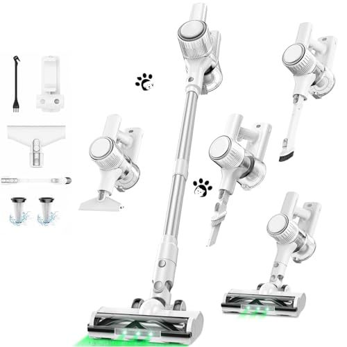 掃除機 コードレス 8月新登場 業界革新 65Kpa超強力吸引＆50分連続稼働-革新版グリーンLEDライト＆LED液晶ディスプレイ 2WAY コードレス掃除機 500Ｗ 3段吸引力 低騒音 軽量 サイクロン 絡まないヘッド 伸縮パイプ 6662a1f2