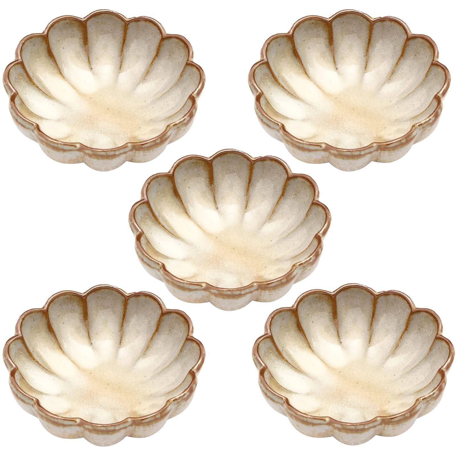 美濃焼 加藤健治 御本手 菊型 三つ足 小鉢 ボウル 皿 直径約11cm 食器セット 5個組 532-0036s