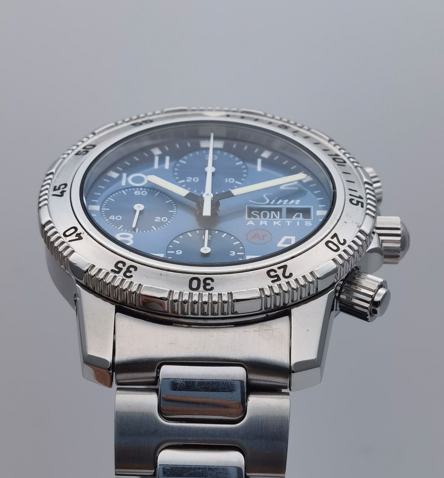  保証書付き ジン SINN 203アークティス 203.ARKTIS ブルー文字盤 デイデイト クロノグラフ SS メンズ 自動巻き 腕時計 自動巻き時計 腕時計(アナログ)