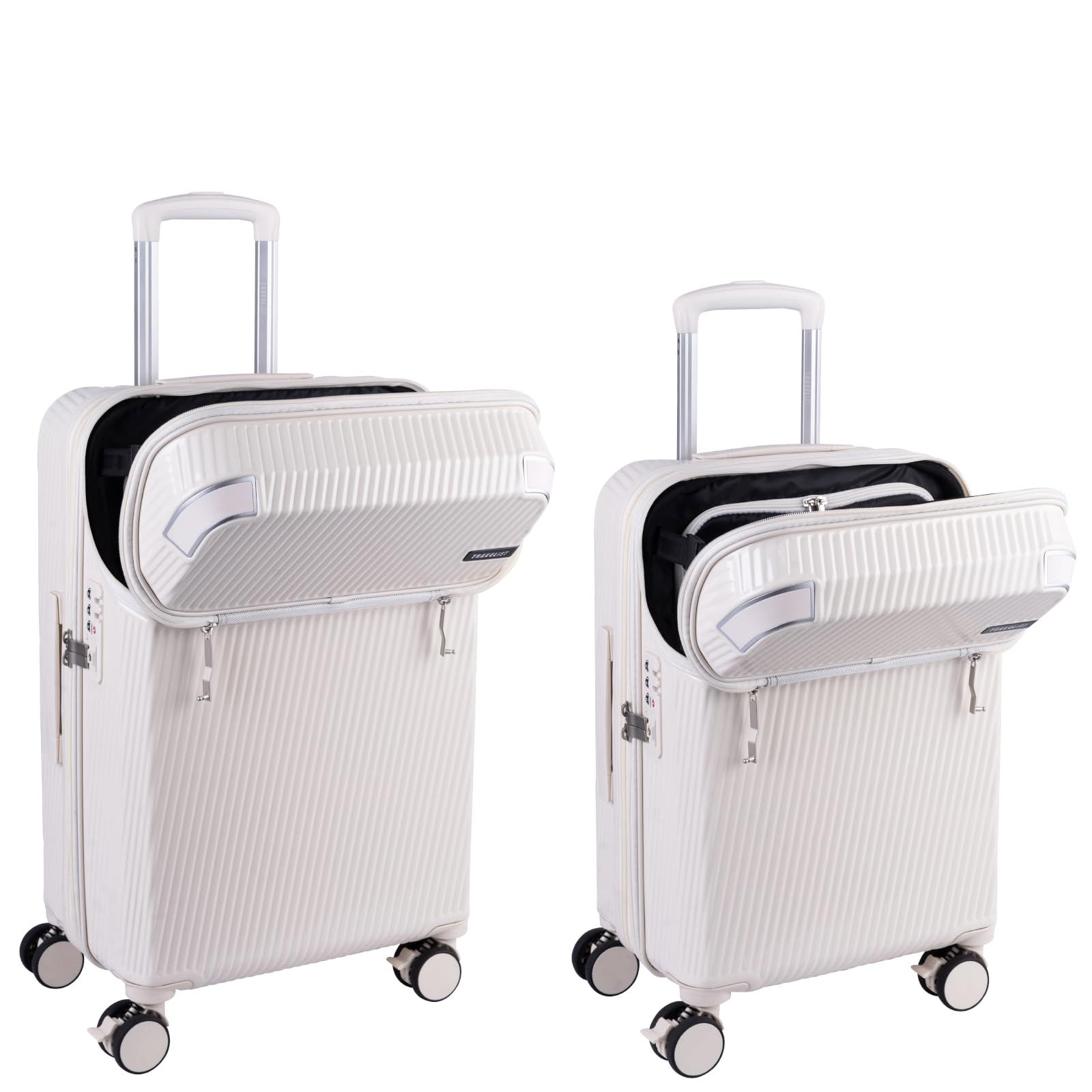 トラベリスト スーツケース キャリーケース ジッパー フロントオープン トップオープン ブレーキ付き 拡張機能 Accel アクセル アイボリー アイボリー Sサイズ