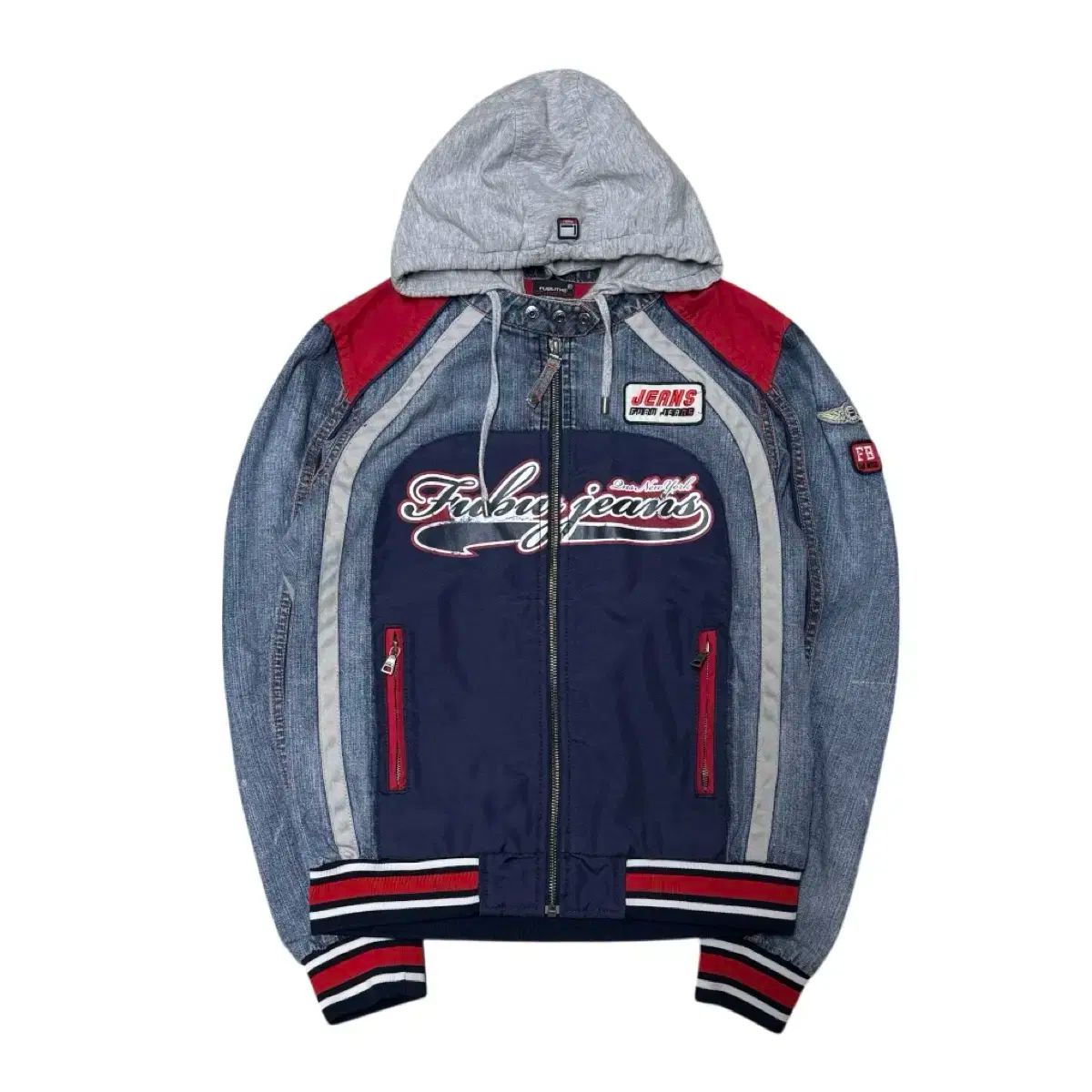 FUBU フブ デニム フード ジップアップ ライダー ジャケット