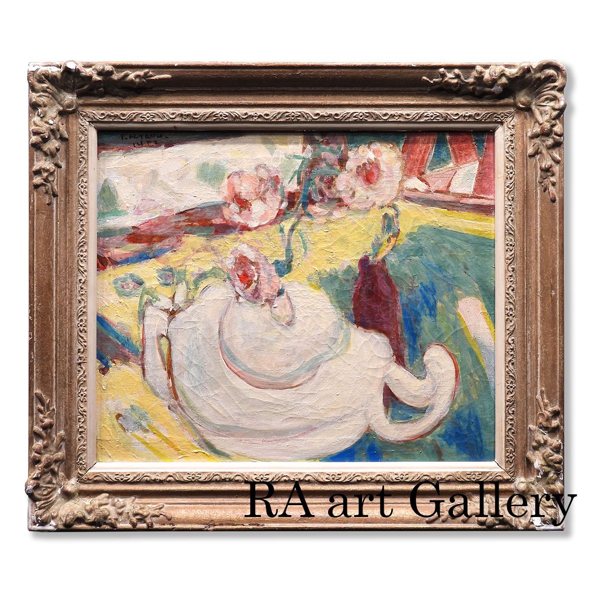 二見利節 朝のけしよう 油彩8号 静物画 花 化粧 香水瓶 アート インテリア 日動画廊取り扱い作家 原画 油絵 絵画 げ交渉