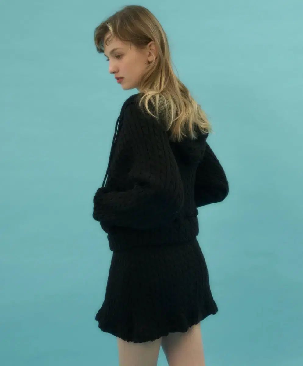 メリオン ケーブル編み セットアップ ブラック