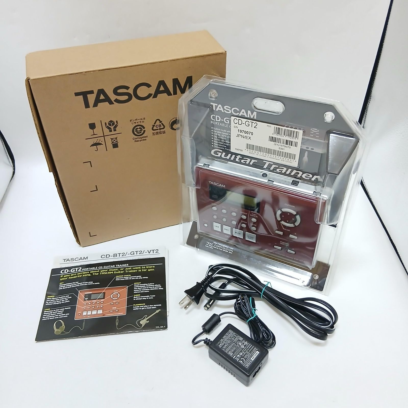 No.4189 TASCAM タスカム CD-GT2 ギター練習 CDプレーヤー チューナー 小型 コンパクト ポータブル キーチェンジ スピード テンポチェンジ ギターキャンセル