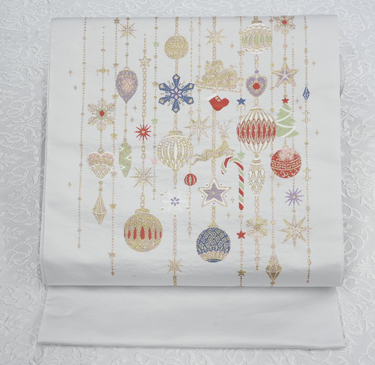 新品未仕立 西陣織 九寸名古屋帯 クリスマス オーナメント オフ