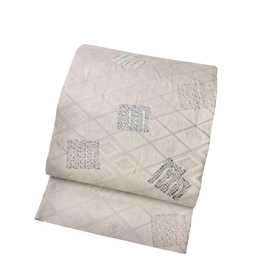 袋帯 すくい織 花菱に源氏香 鹿子模様 白茶色 O-5613