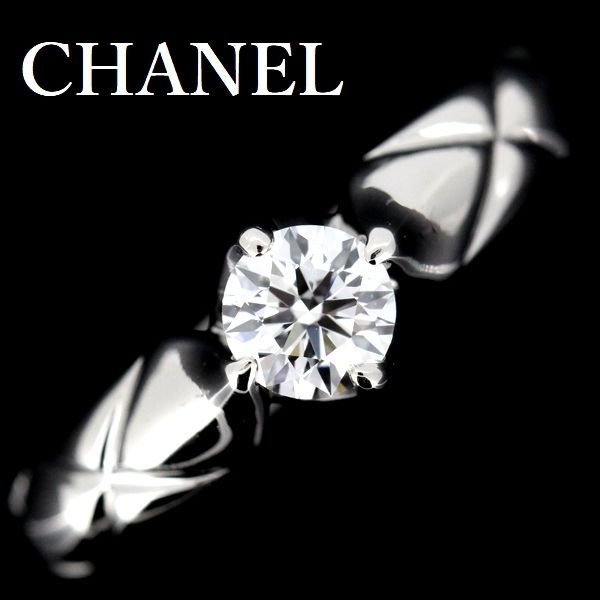 シャネル マトラッセ ダイヤモンド 0.31ct E-VVS1 リング Pt950 ♯49