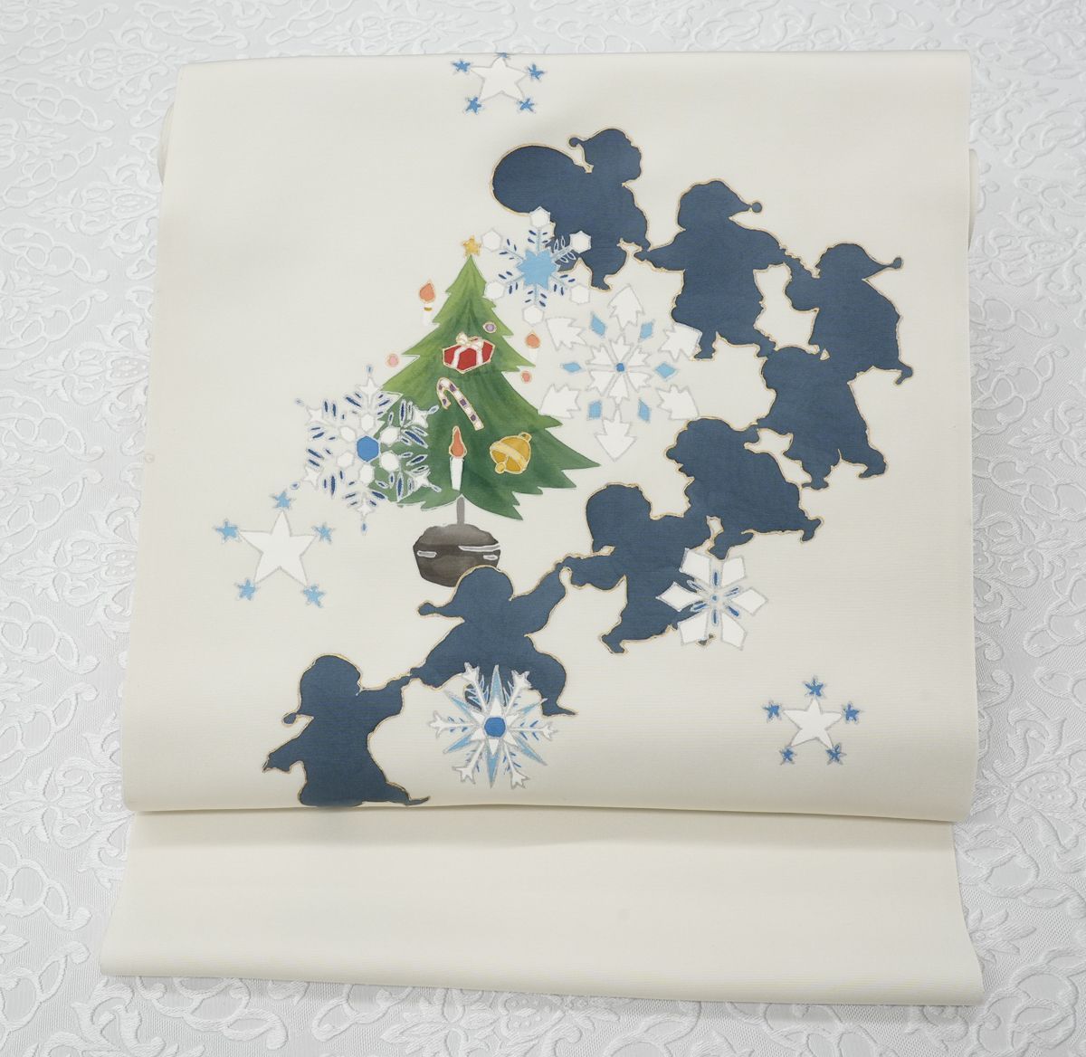 1本限り!新品未仕立 塩瀬生地 染九寸名古屋帯 クリスマス柄① 1本限り!新品未仕立 塩瀬生地 染九寸名古屋帯 クリスマス柄①