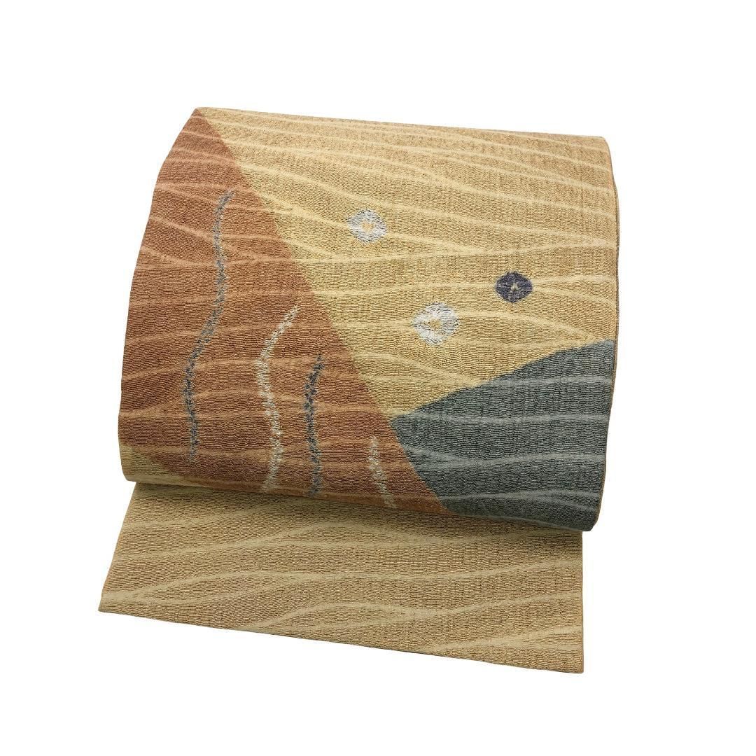 袋帯 北川弘洋 伝統工芸絞り 割付絞り 抽象模様 黄唐紙色 O-5647