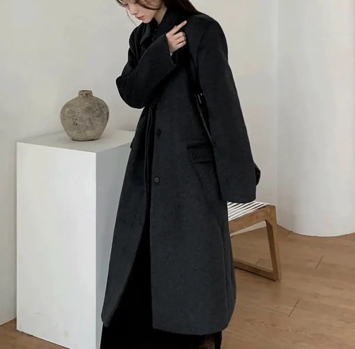 ア リトル ビット ブラック ロングコート ウール70