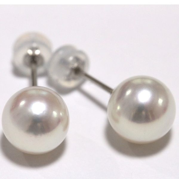 オーロラ花珠 アコヤ真珠 8.7mm ピアス Pt900 8.5-9.0ｍｍ 真珠科学研究所 まき厚0.8mm パール