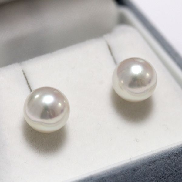 オーロラ花珠 アコヤ真珠 8.7mm ピアス Pt900 8.5-9.0ｍｍ 真珠科学研究所 まき厚0.8mm パール