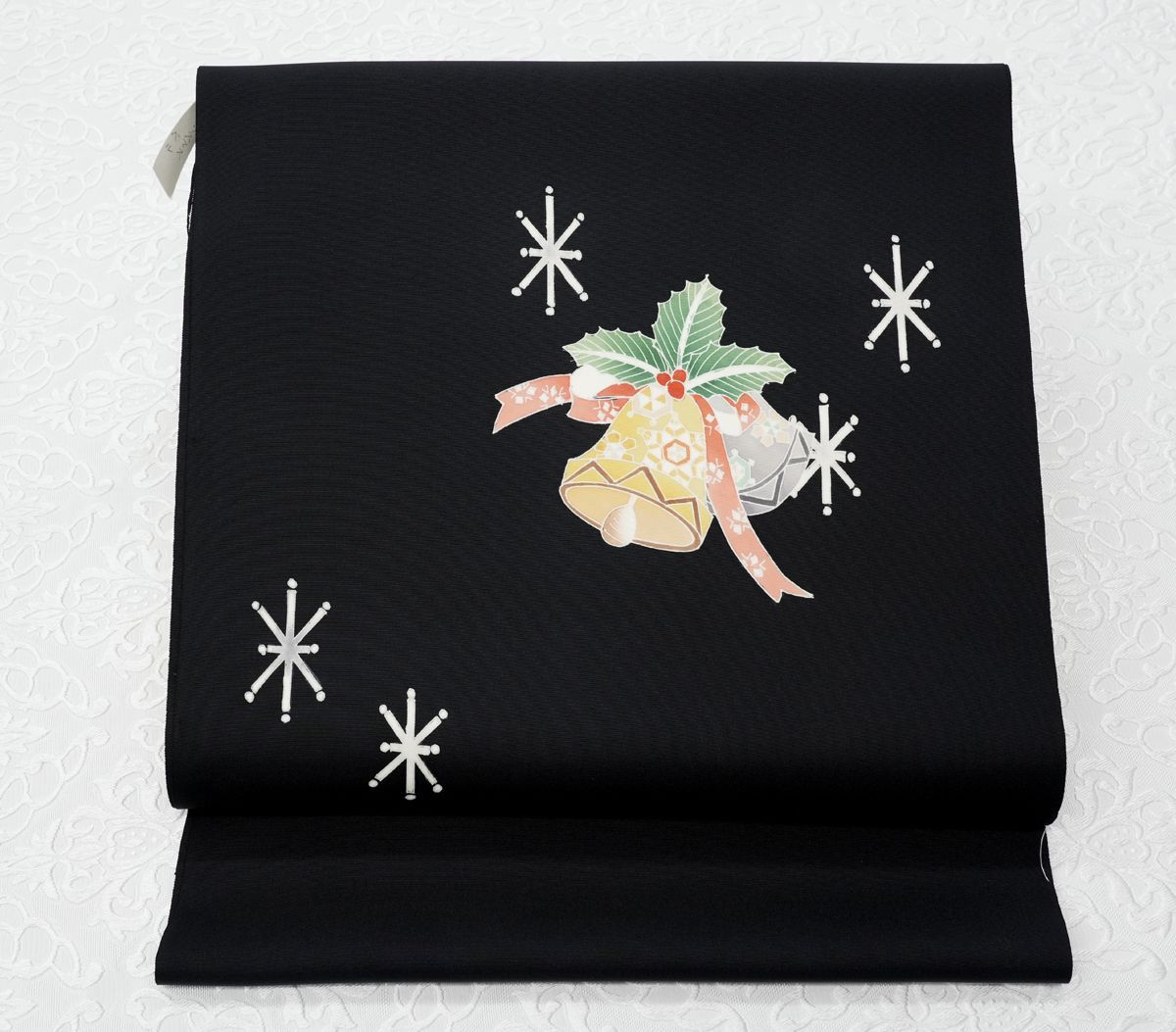 1本限り 未仕立 塩瀬生地 染九寸名古屋帯 クリスマス柄 手縫仕立代込