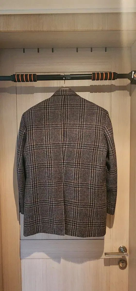 ブラウン CHECK ツイード ウールジャケット L スリム XL