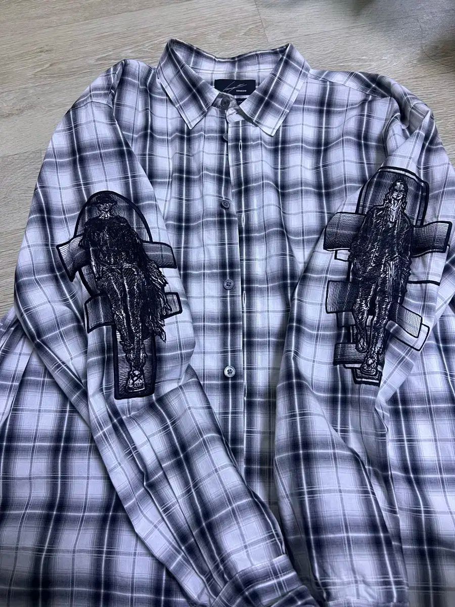 ソンジオメンズ 刺繍シャツ チェック柄