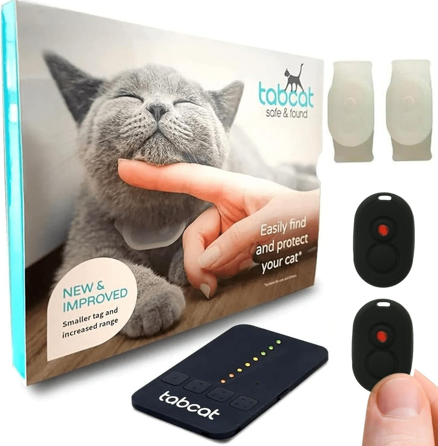 Tabcat V2 猫と子猫のトラッカー(日本語取扱い説明書＆メーカー1年保証付) - GPSよりも正確 - 月額料金や定期購入は不要 - 2つのホーミングタグ付き - 最大500フィートの範囲 - 小型で軽量なタグ 屋内外の猫を見つけるのに最適