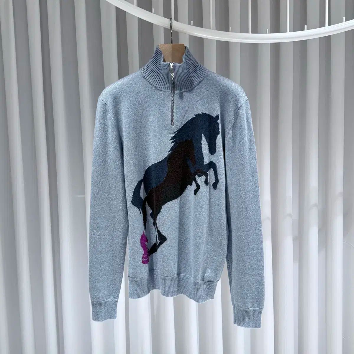 リー オン ブランド L エルメス チェス アンド シャドウ カシミア ハーフジップアップ ニット