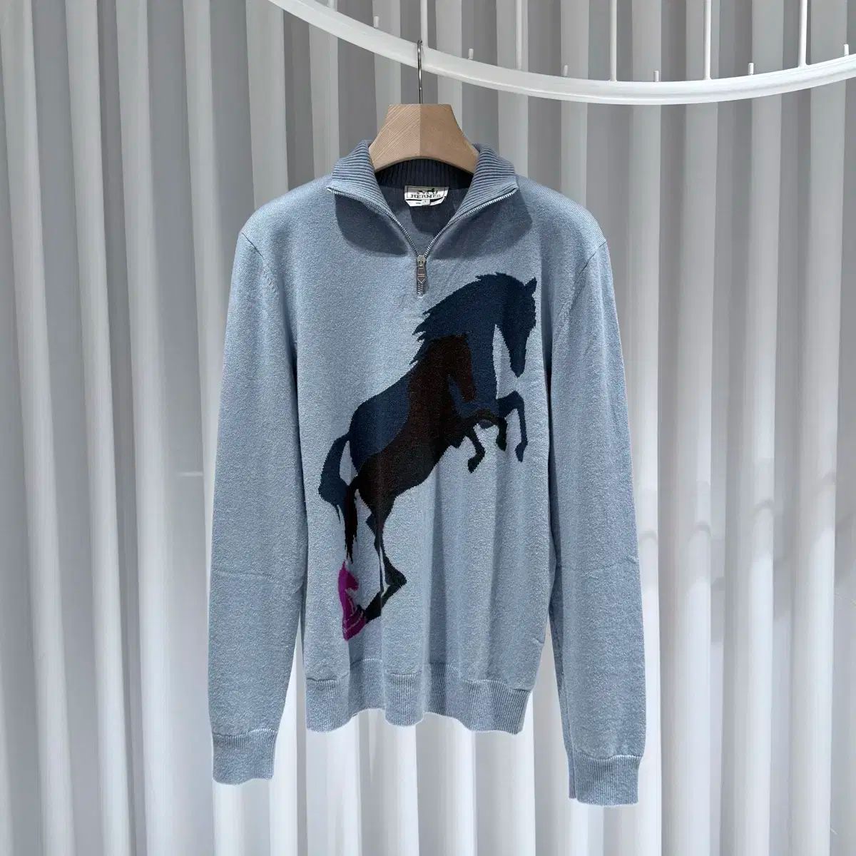 リー オン ブランド L エルメス チェス アンド シャドウ カシミア ハーフジップアップ ニット