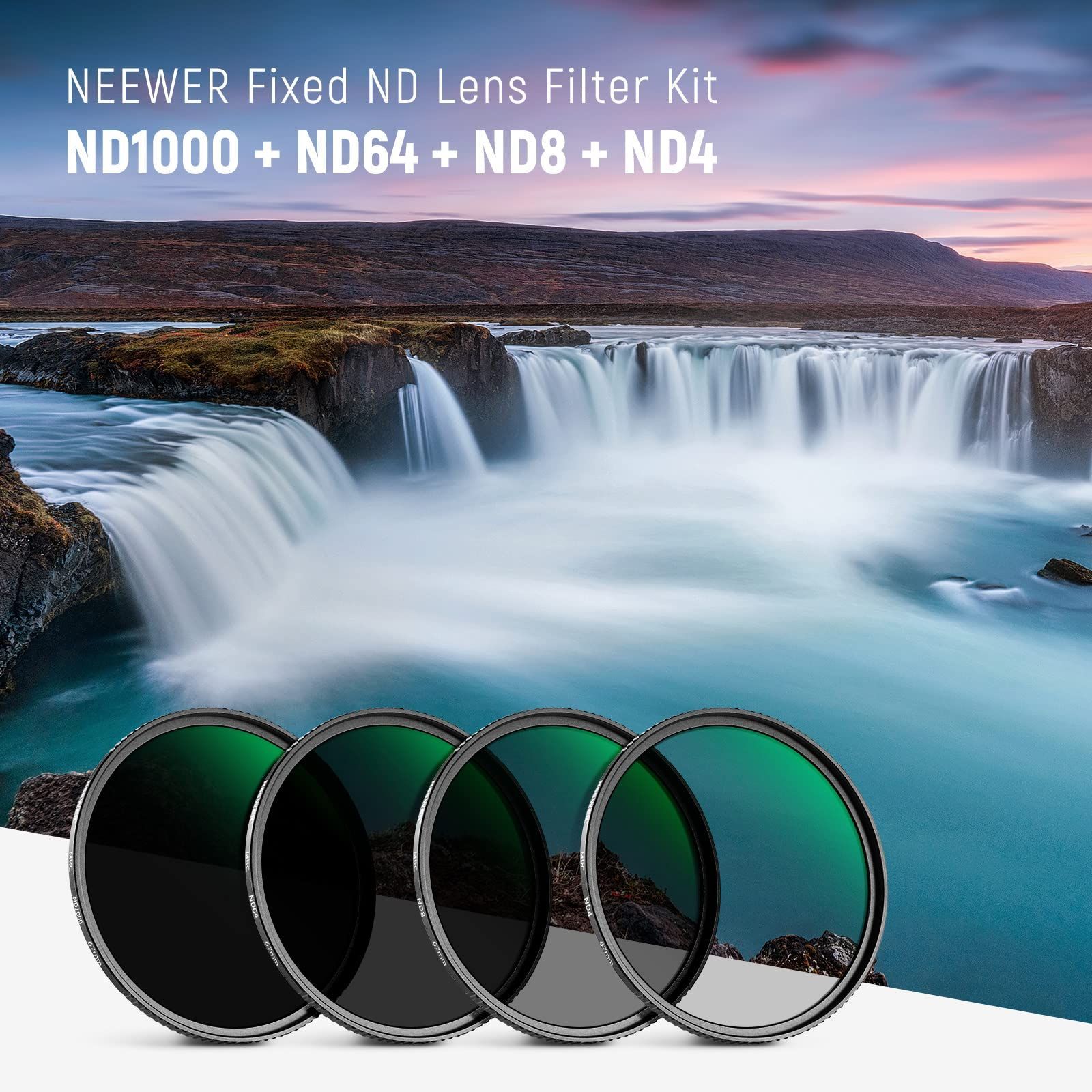NEEWER 67mm NDフィルターセット ND1000 ND64 ND8 ND4減光フィルターセット 両面30層マルチコーティング HD光学ガラス 撥水防汚キズ防止 フィルター防水ポーチ付き