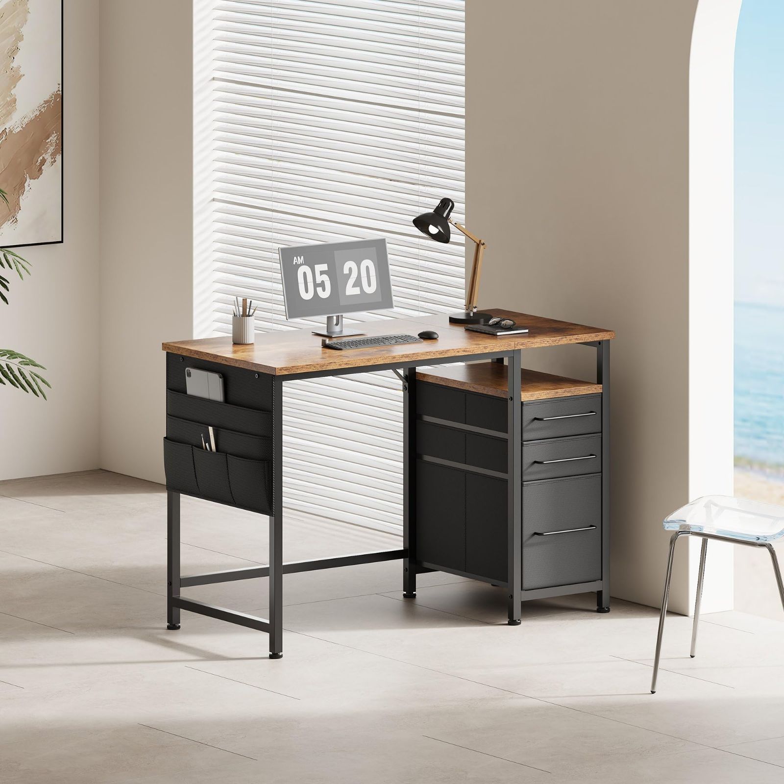 Maihail パソコンデスク引き出し付き 学習机 pcデスク 幅100cm ×奥行45cm ゲーミングデスク左右入替可 在宅ワーク デスク オフィスデスク 勉強机 ビンテージ