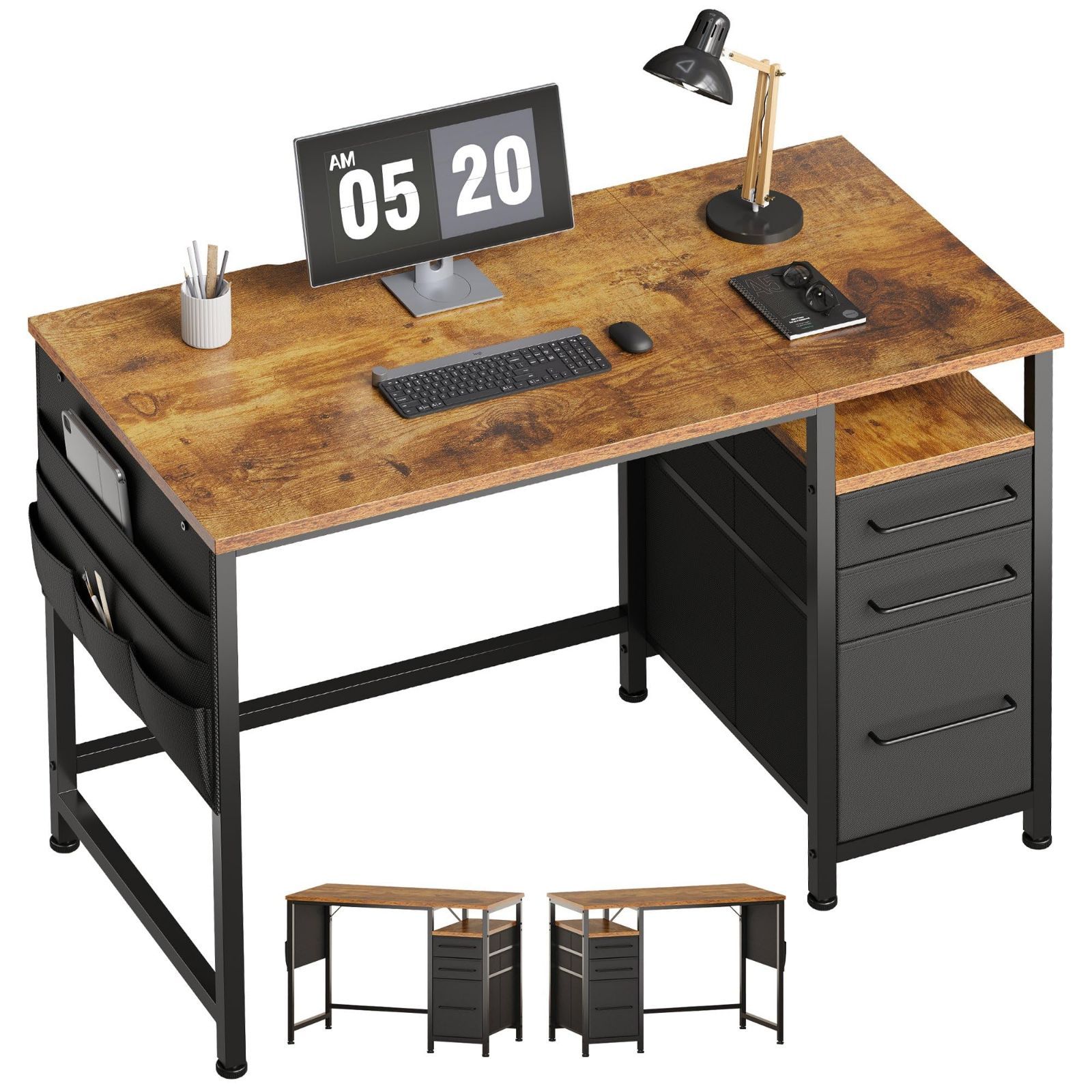 Maihail パソコンデスク引き出し付き 学習机 pcデスク 幅100 cm 奥行45 ゲーミングデスク左右入替可 在宅ワーク デスク オフィスデスク 勉強机 ビンテージ