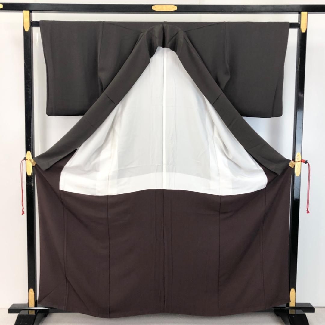 色無地 消炭色 花模様 刺繍 縮緬 金糸 K-5487