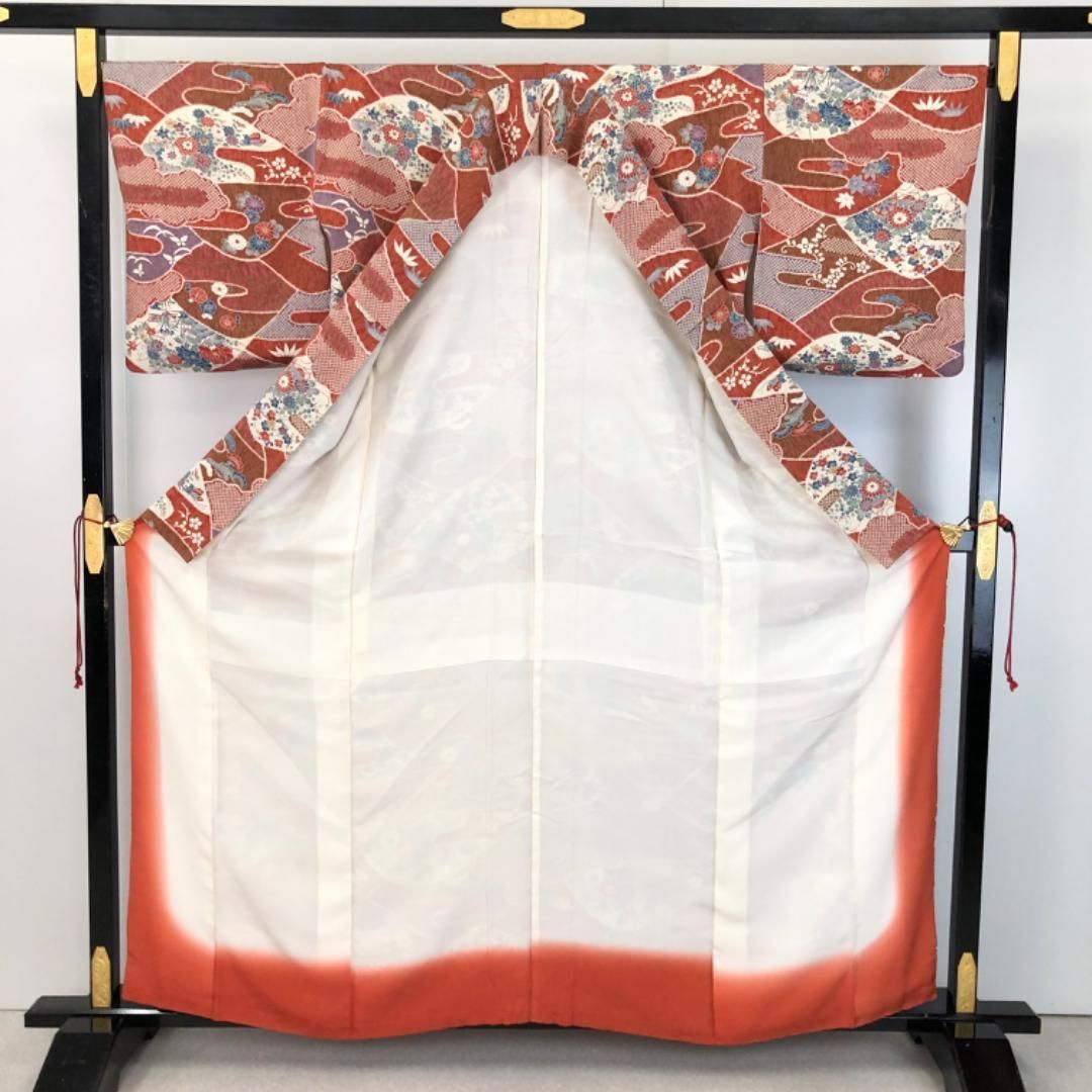 小紋 絞り柄 花模様 蝶々 縮緬 K-5489