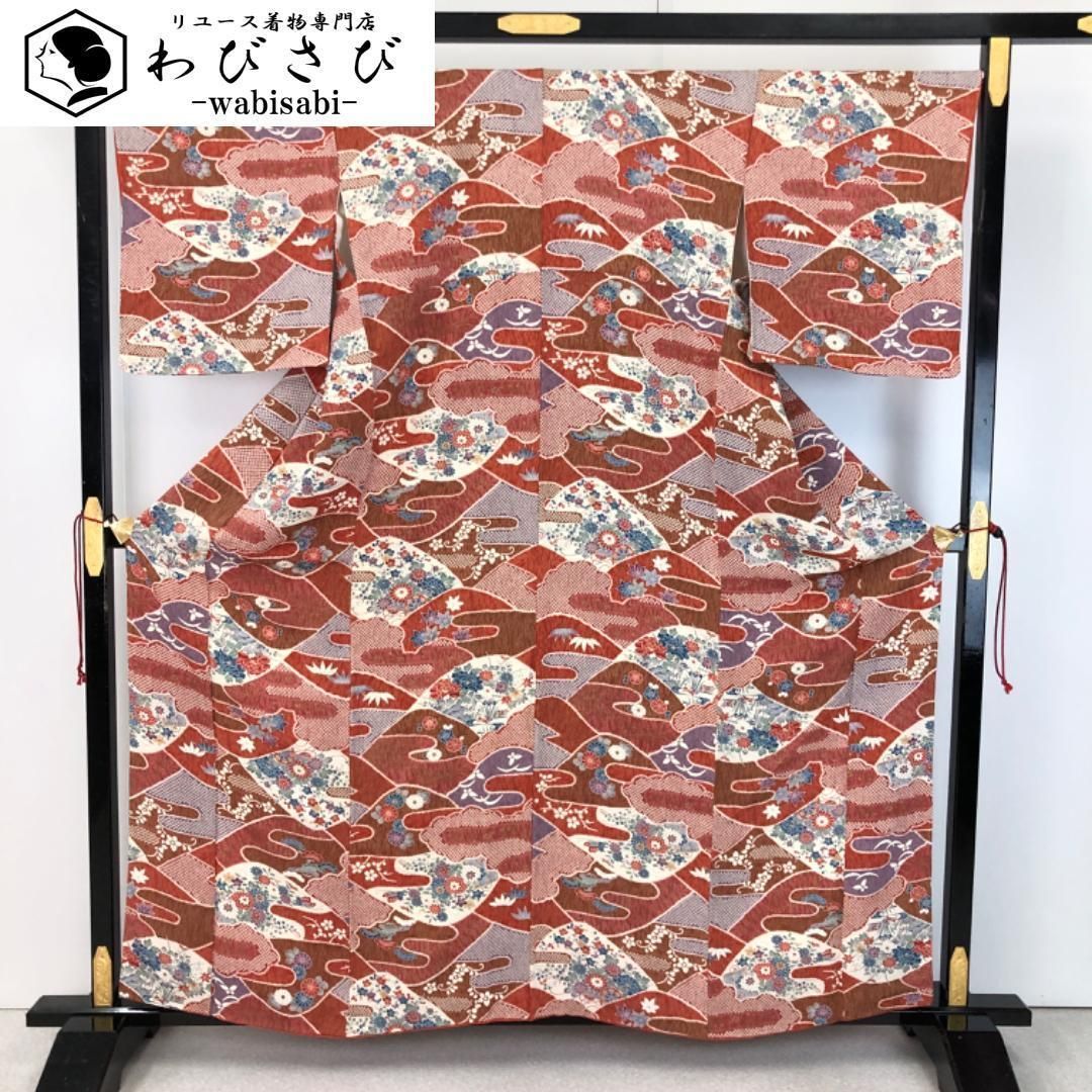 小紋 絞り柄 花模様 蝶々 縮緬 K-5489