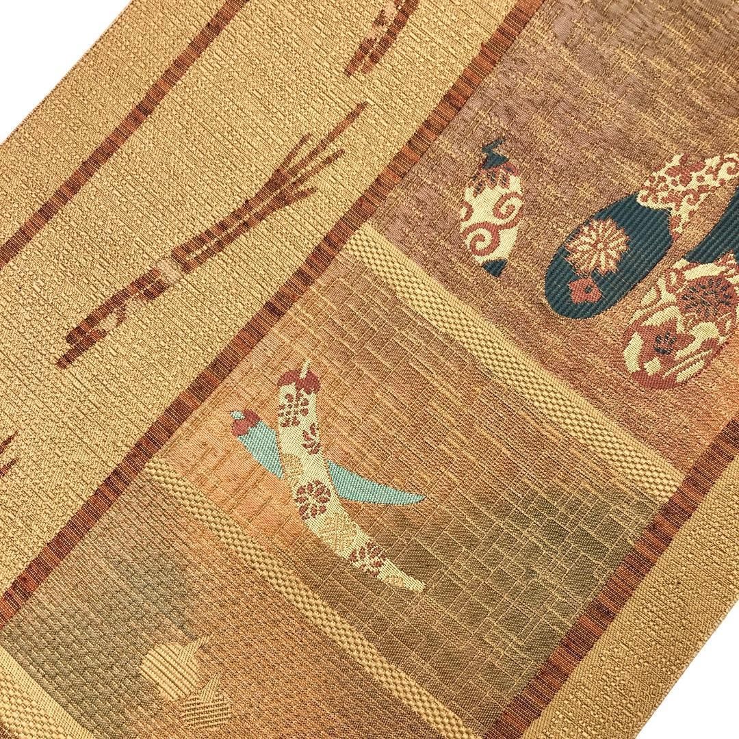 名古屋帯 博多織 野菜柄 幹色 ガード加工 O-5667