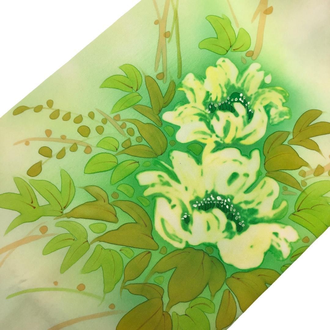 名古屋帯 塩瀬 作家物 手描き 鮮やかな花模様 乳白色 O-5669
