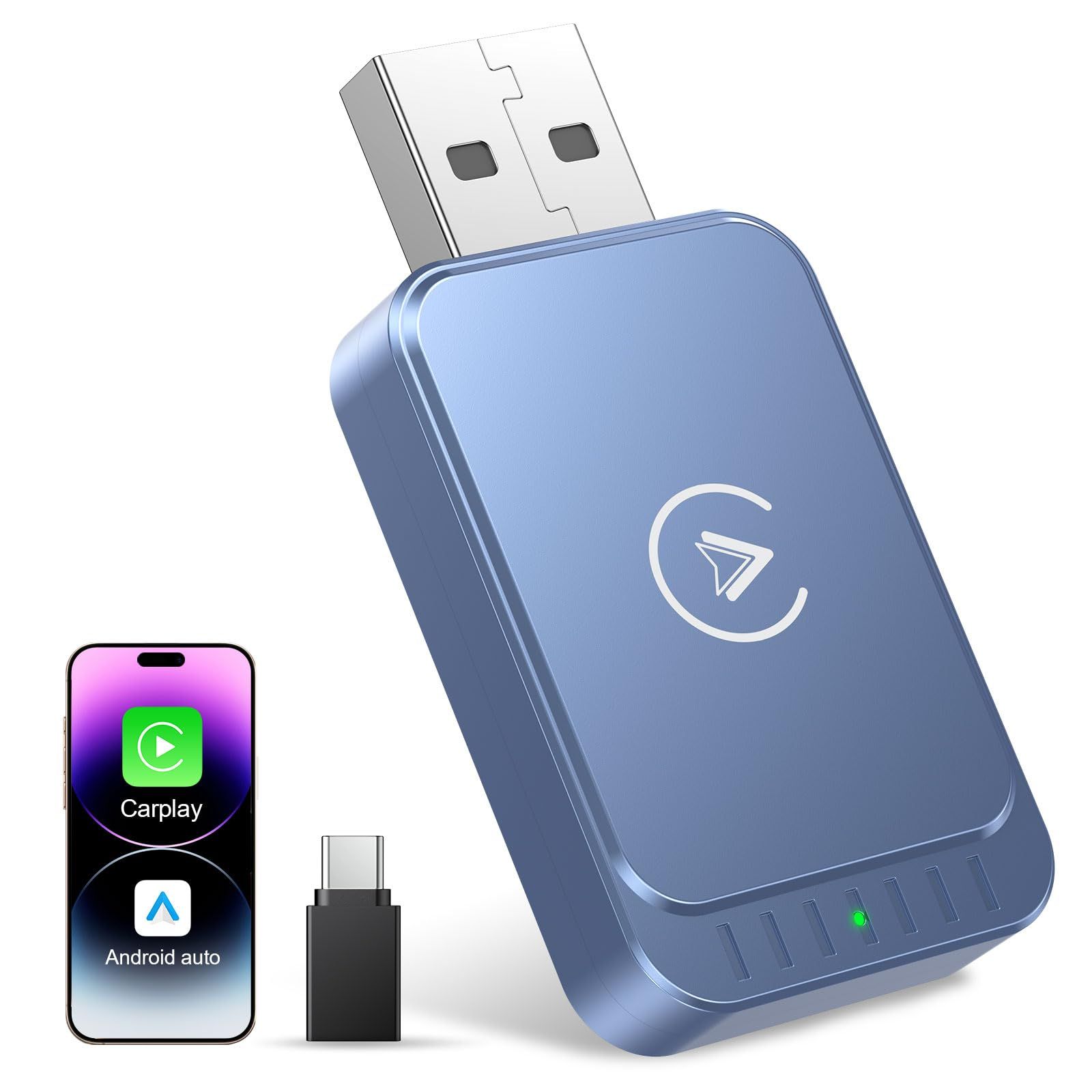 AuroraLink carplay ワイヤレス 2-in-1 - Android Auto プレーヤー レシーバー アダプター 高速で安定した有線をワイヤレスに変換CarPlay Android Auto搭載する車 音楽 通話 多言語対応 日本語バ