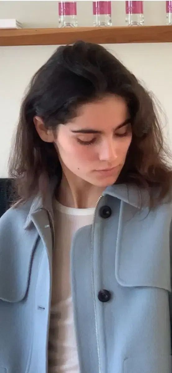 TANNAT ウールハーフコート スカイブルー