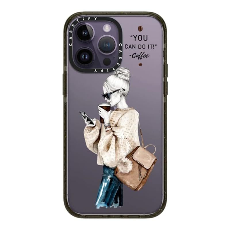 CASETiFY インパクト iPhone 14 Pro Max ケース MIL規格準拠 4x MIL-STD-810G 2.5mからの落下試験をクリア - Girl And Coffee - グロッシー ブラック