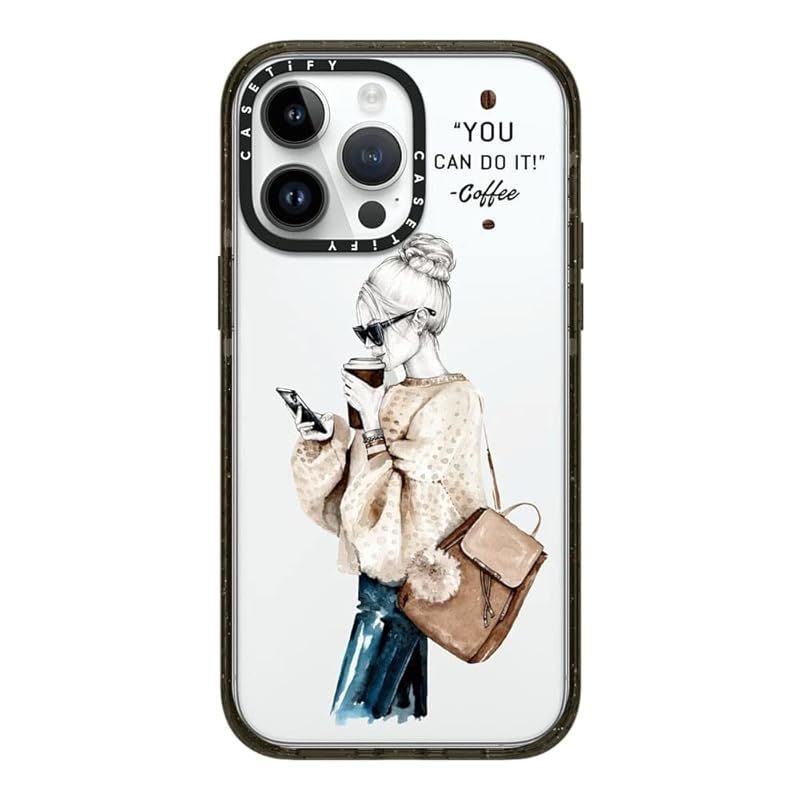 CASETiFY インパクト iPhone 14 Pro Max ケース MIL規格準拠 4x MIL-STD-810G 2.5mからの落下試験をクリア - Girl And Coffee - グロッシー ブラック
