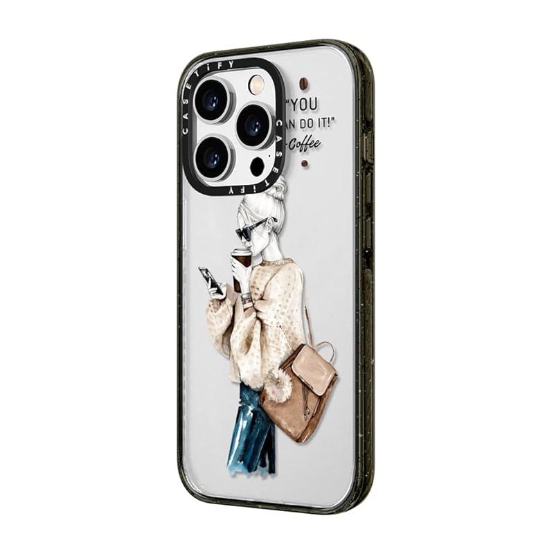 CASETiFY インパクト iPhone 14 Pro Max ケース MIL規格準拠 4x MIL-STD-810G 2.5mからの落下試験をクリア - Girl And Coffee - グロッシー ブラック WWW_OPDRERGINERDOGAN_COM
