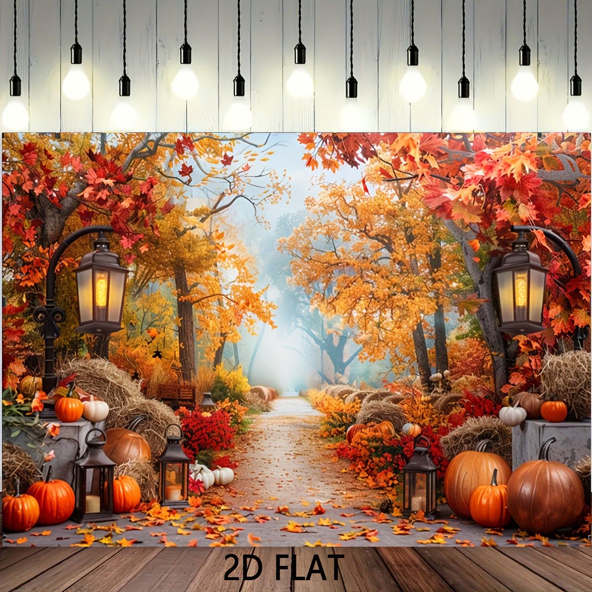 秋の装飾 2Dフラット 秋の収穫バナー 壁掛け 背景布 ポリエステル製 サンクスギビング デコレーション 紅葉 カボチャ ランタン パーティー 結婚式 誕生日 イベント 写真撮影 接着テープ付き 簡単設置 320x400cm