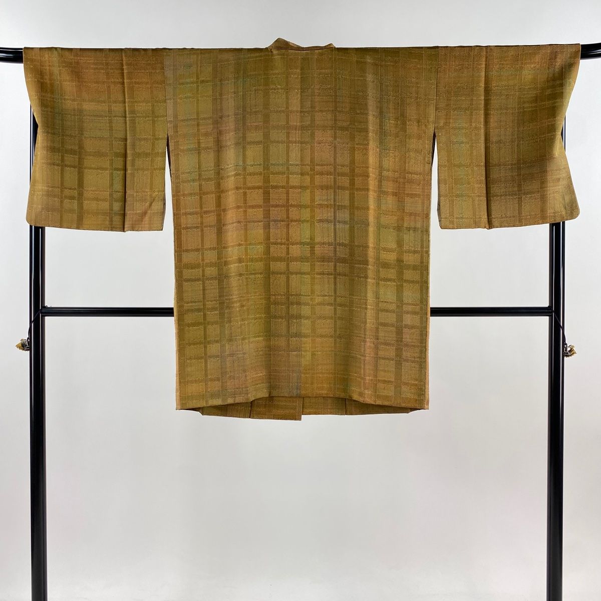 道中着 身丈91.5cm 裄丈69cm L 和装コート 格子 薄茶色 正絹 秀品