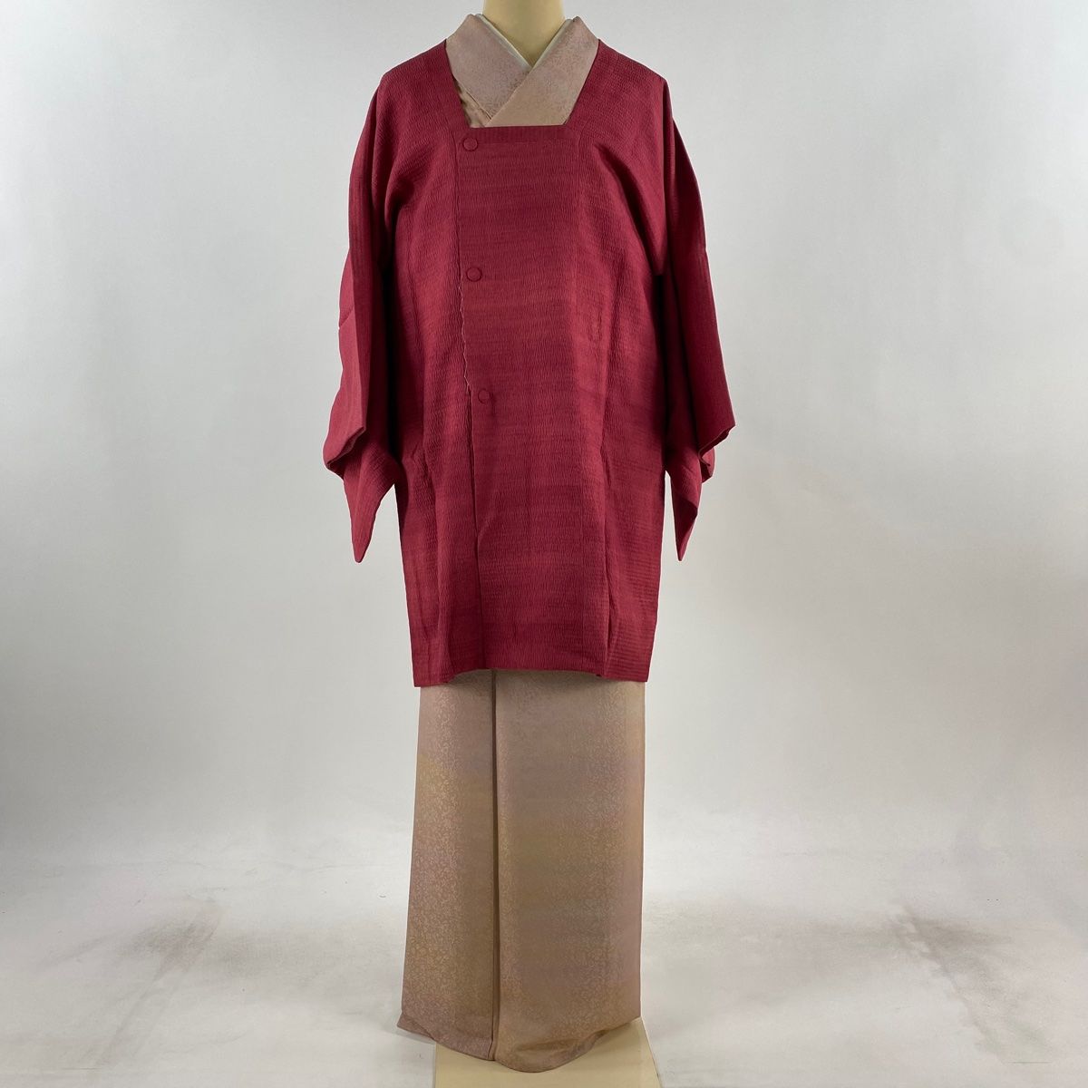 道行 身丈89cm 裄丈66cm M 和装コート 角衿 赤紫 正絹 秀品