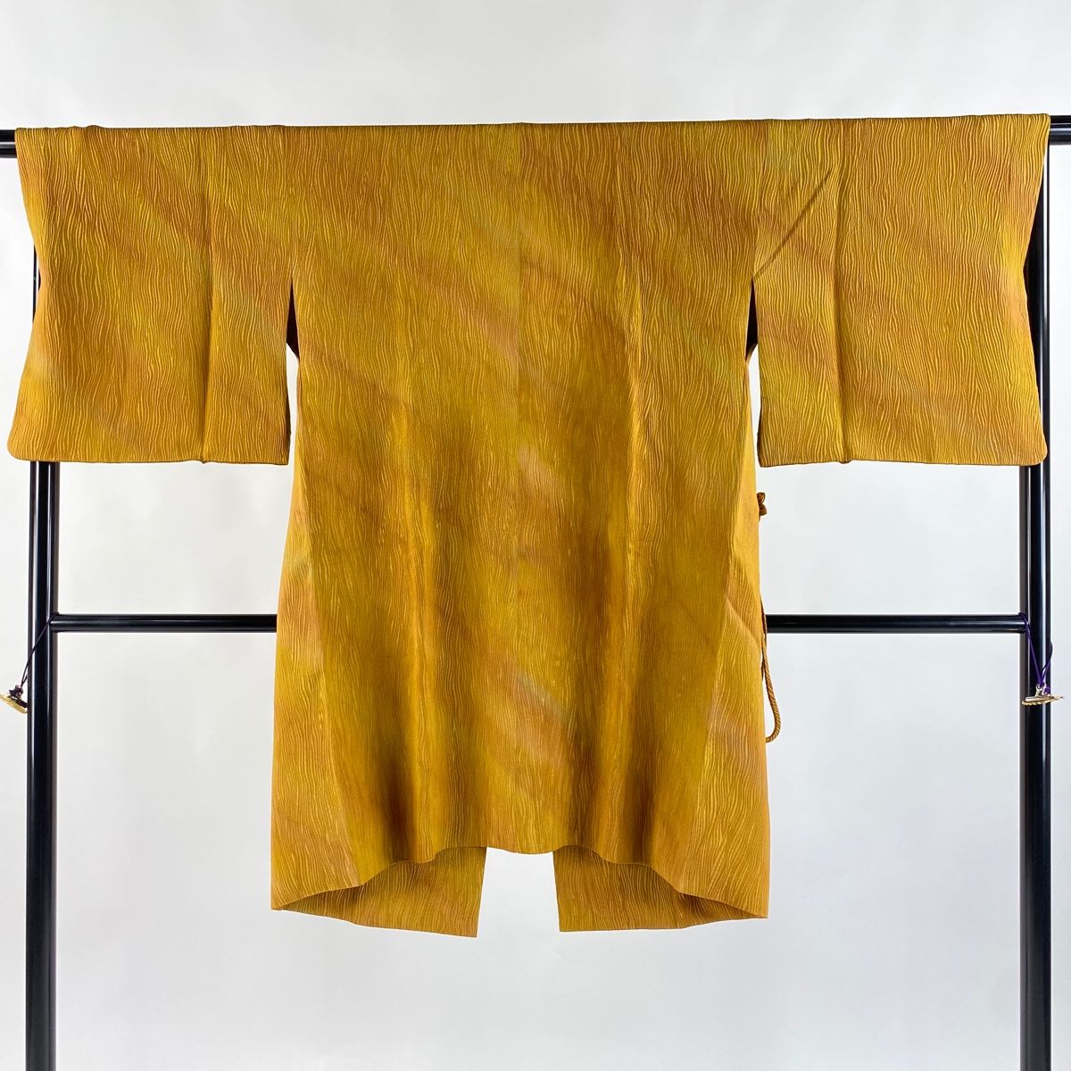 道中着 身丈102cm 裄丈68cm L 和装コート 斜縞 地紋 オレンジ 正絹