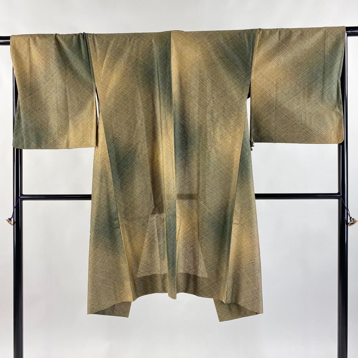 道中着 身丈111cm 裄丈68cm L 和装コート 着物衿 斜め格子 ベージュ 正絹