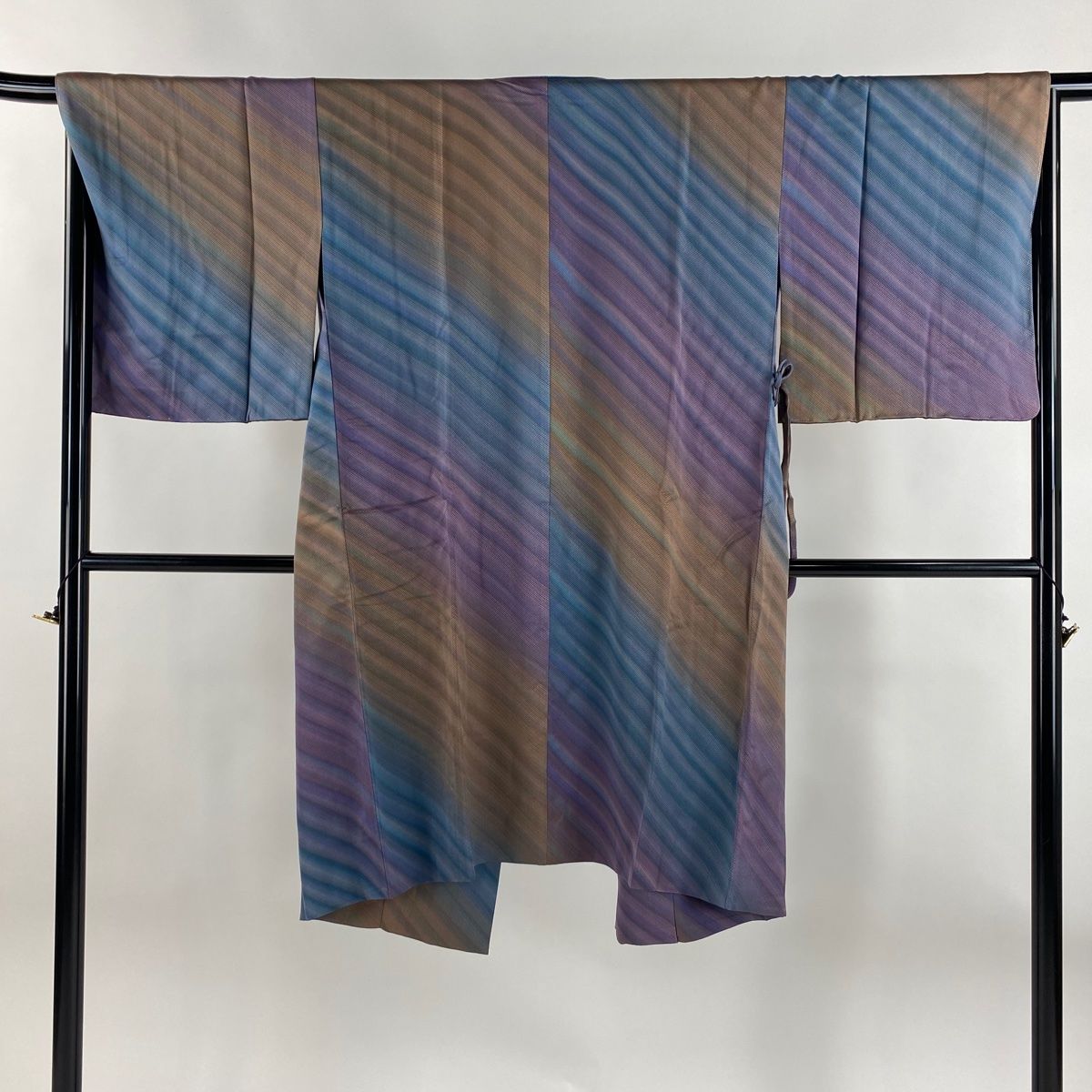 道中着 身丈112.5cm 裄丈67cm M 和装コート 斜縞 紫 正絹