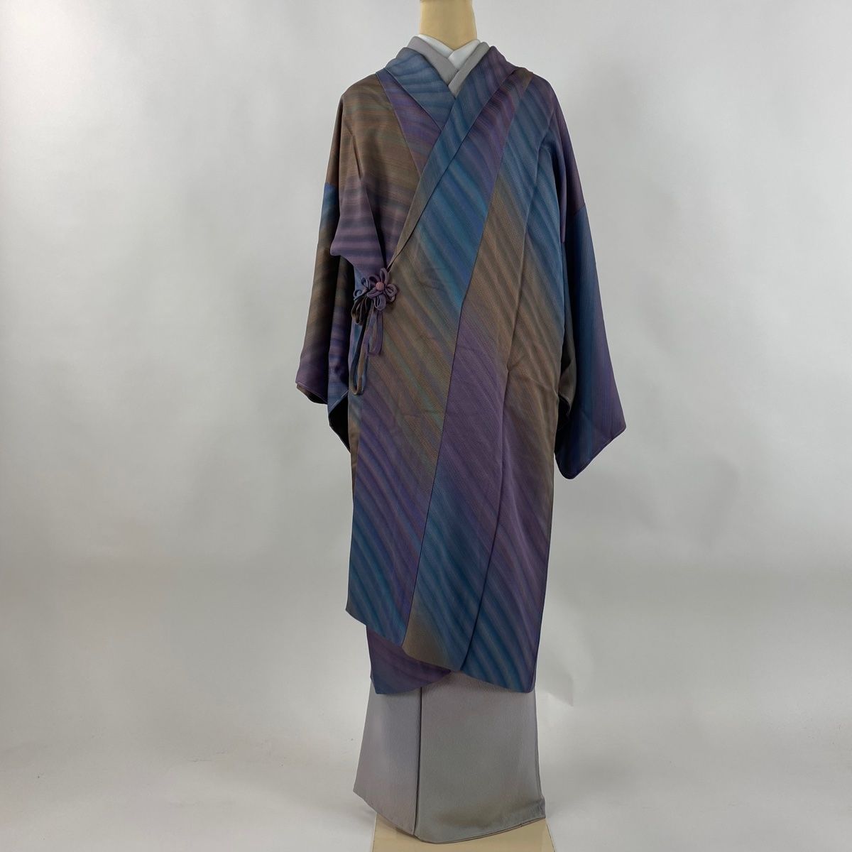道中着 身丈112.5cm 裄丈67cm M 和装コート 斜縞 紫 正絹