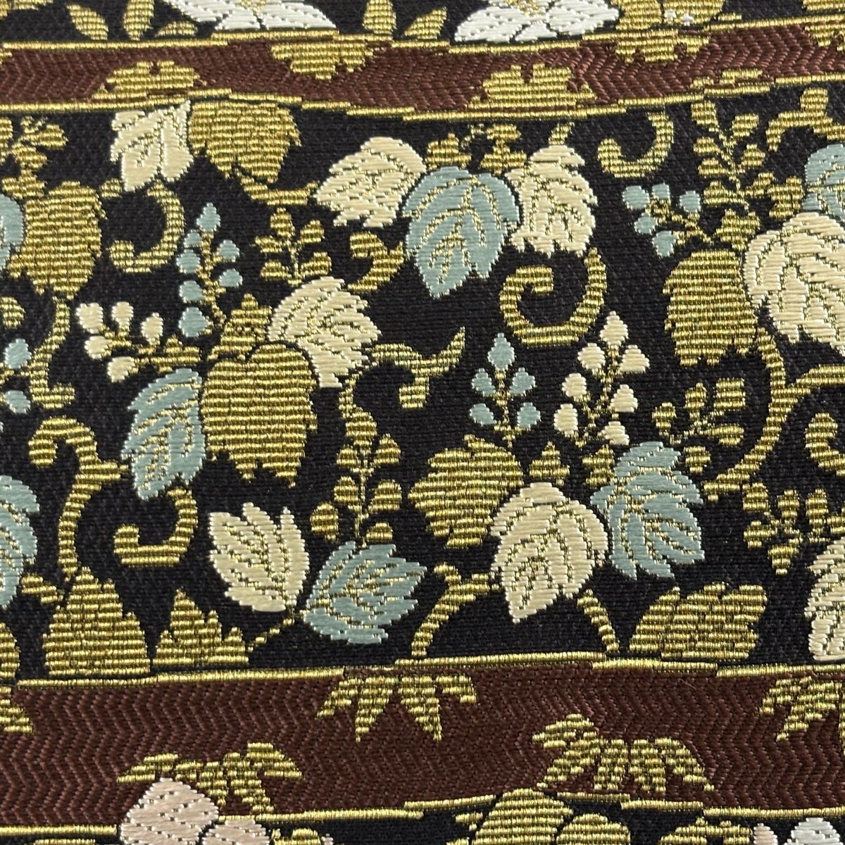 袋帯 花唐草 金糸 華山織 黒 全通 正絹