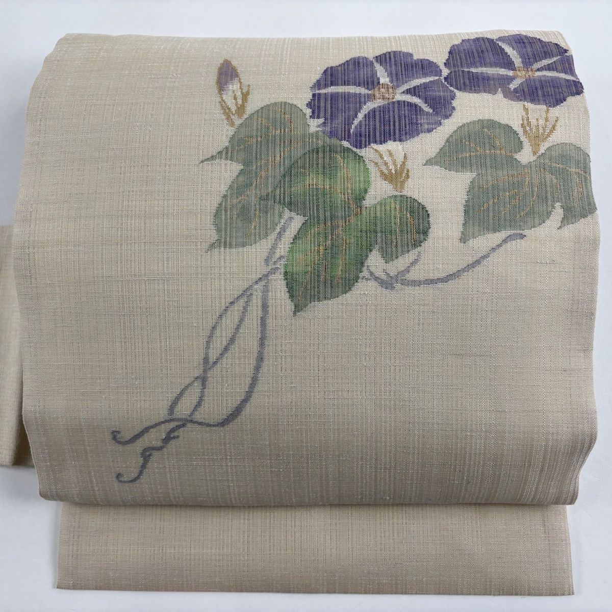 名古屋帯 夏帯 朝顔 金銀糸 ベージュ 正絹