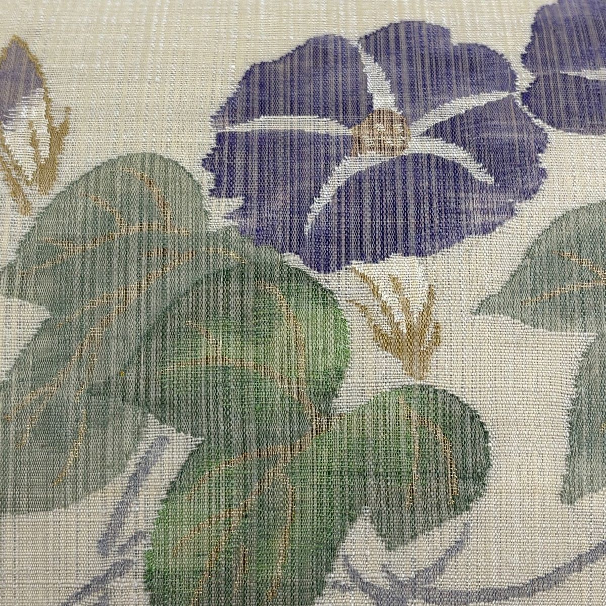 名古屋帯 夏帯 朝顔 金銀糸 ベージュ 正絹